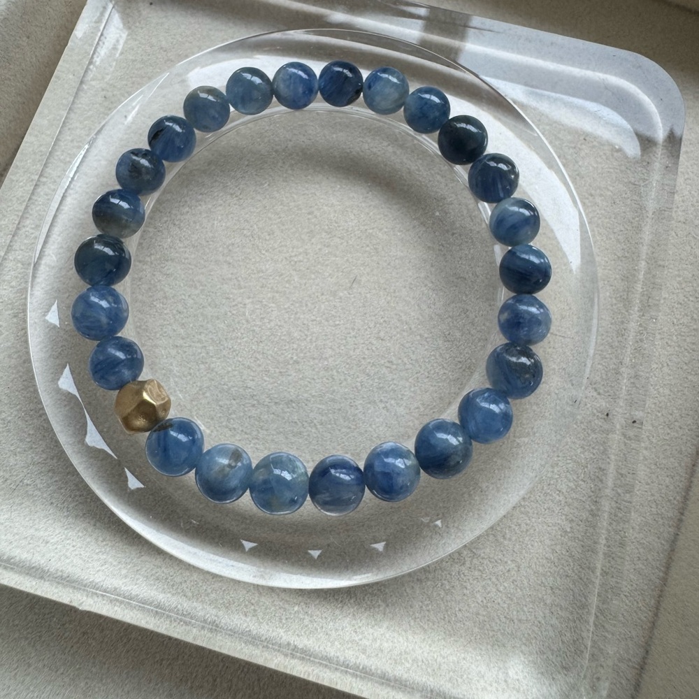 Oil Painting Style Kyanite Bracelet with Aged Golden Accent Bead Size ~7mm